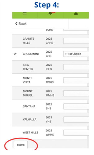 Step 4 Select 1st Choice and submit